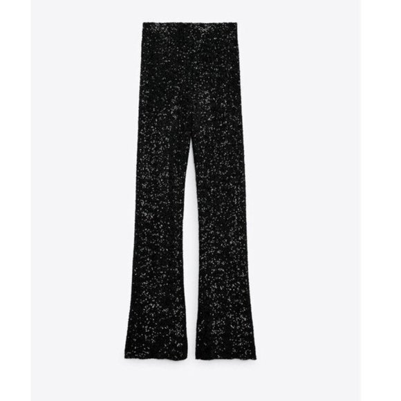 Zara Black and Silver Sequin Wide Leg Pants - Picture 3 of 14